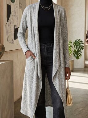 Heather Gray Long Open Cardigan